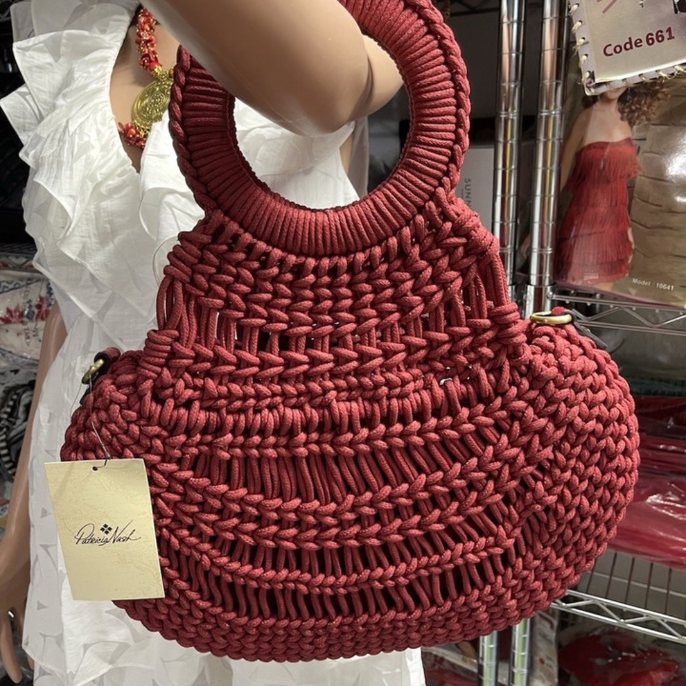 Patricia Nash Handwoven Knot Pisticci Bag –Rosewood Red NWT Artisanal Woven Tote